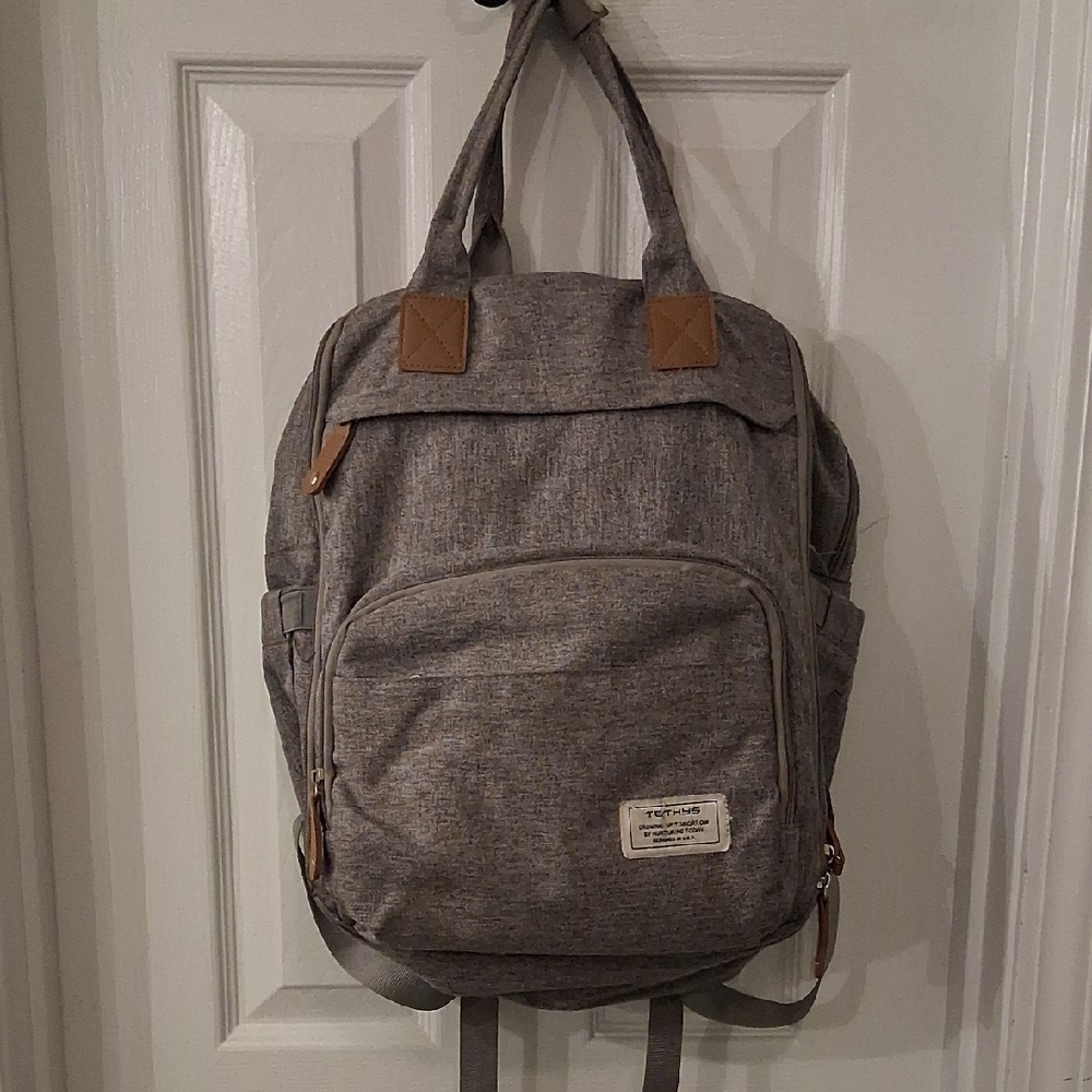 Chic Gray Baby Bag with Tan Accents